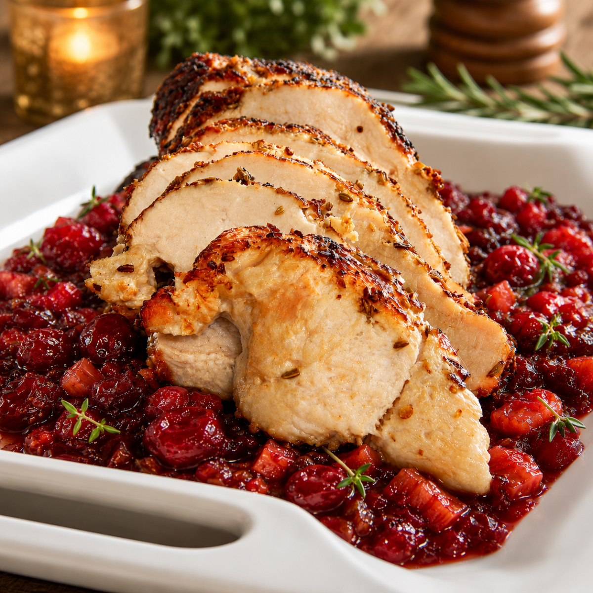 Spice Rubbed Pork Tenderloin - Rhubarb Cranberry Compote
