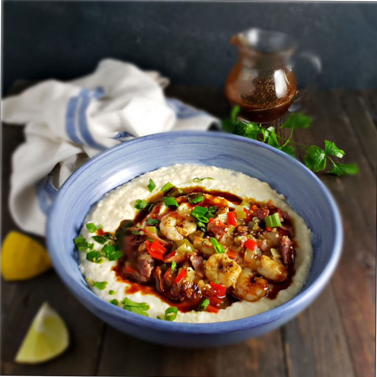 Shrimp and Grits with a Cajun Gastrique