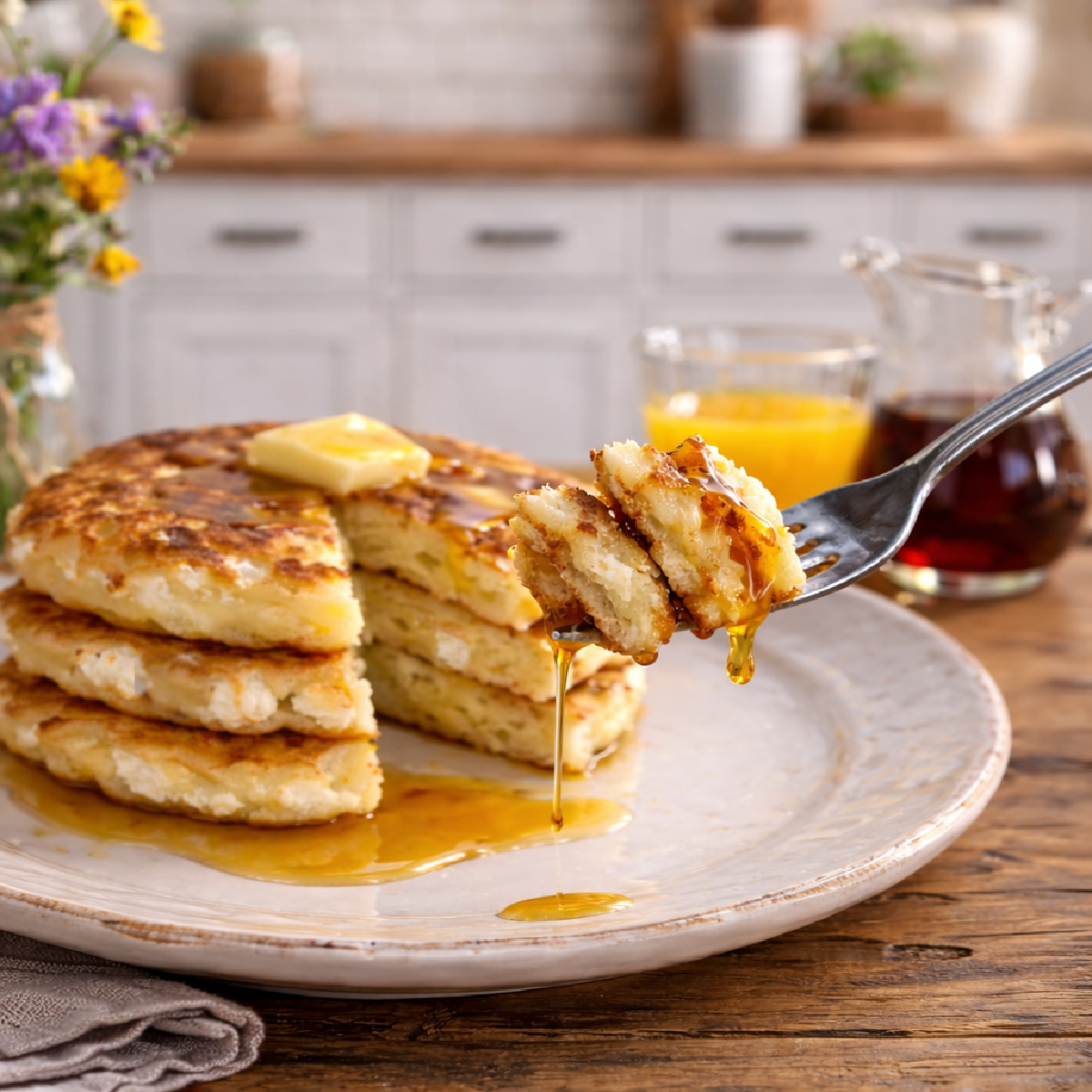 Fluffy Cottage Cheese Pancakes