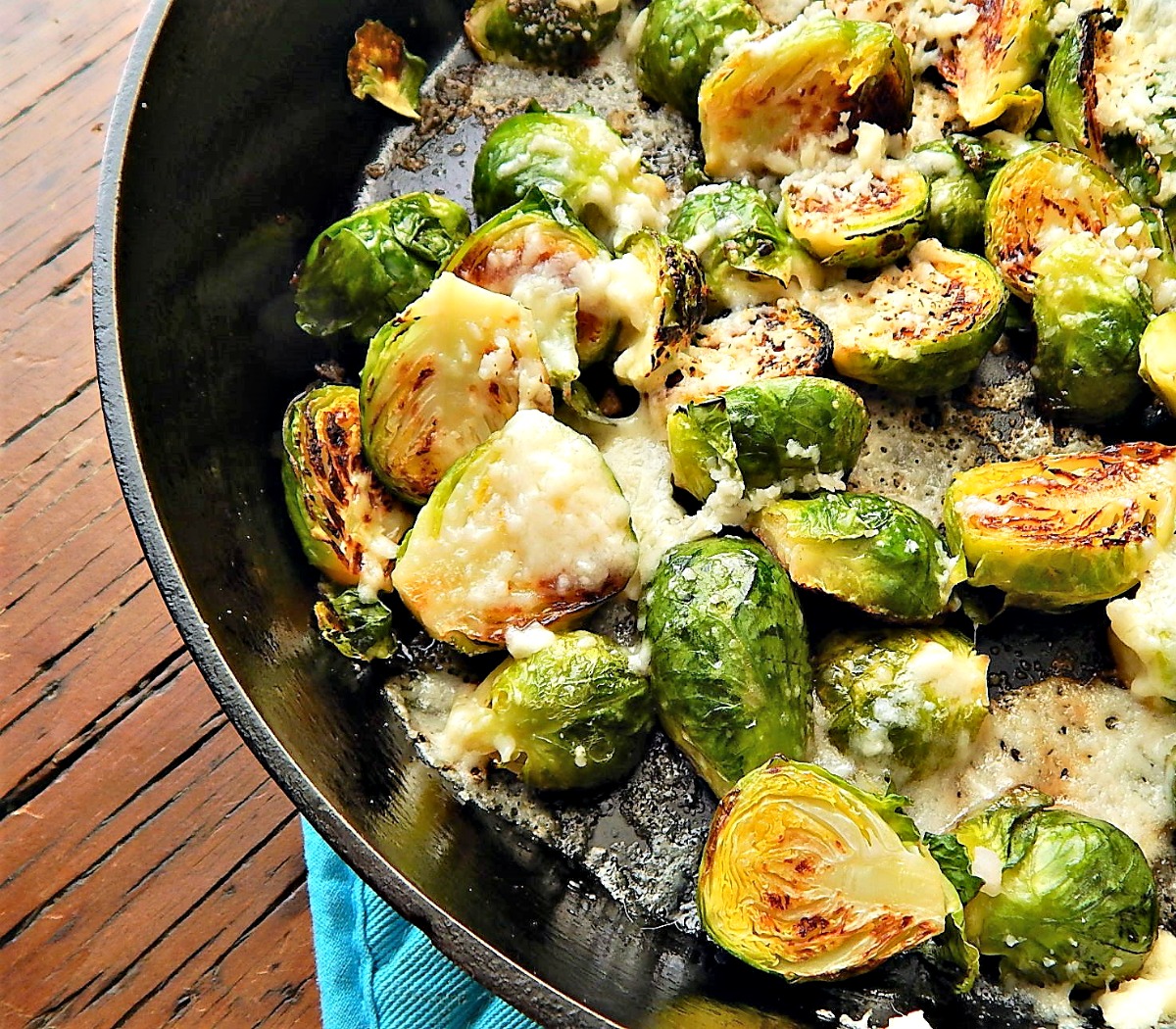 Skillet Roasted Brussels Sprouts with Parmesan Frico