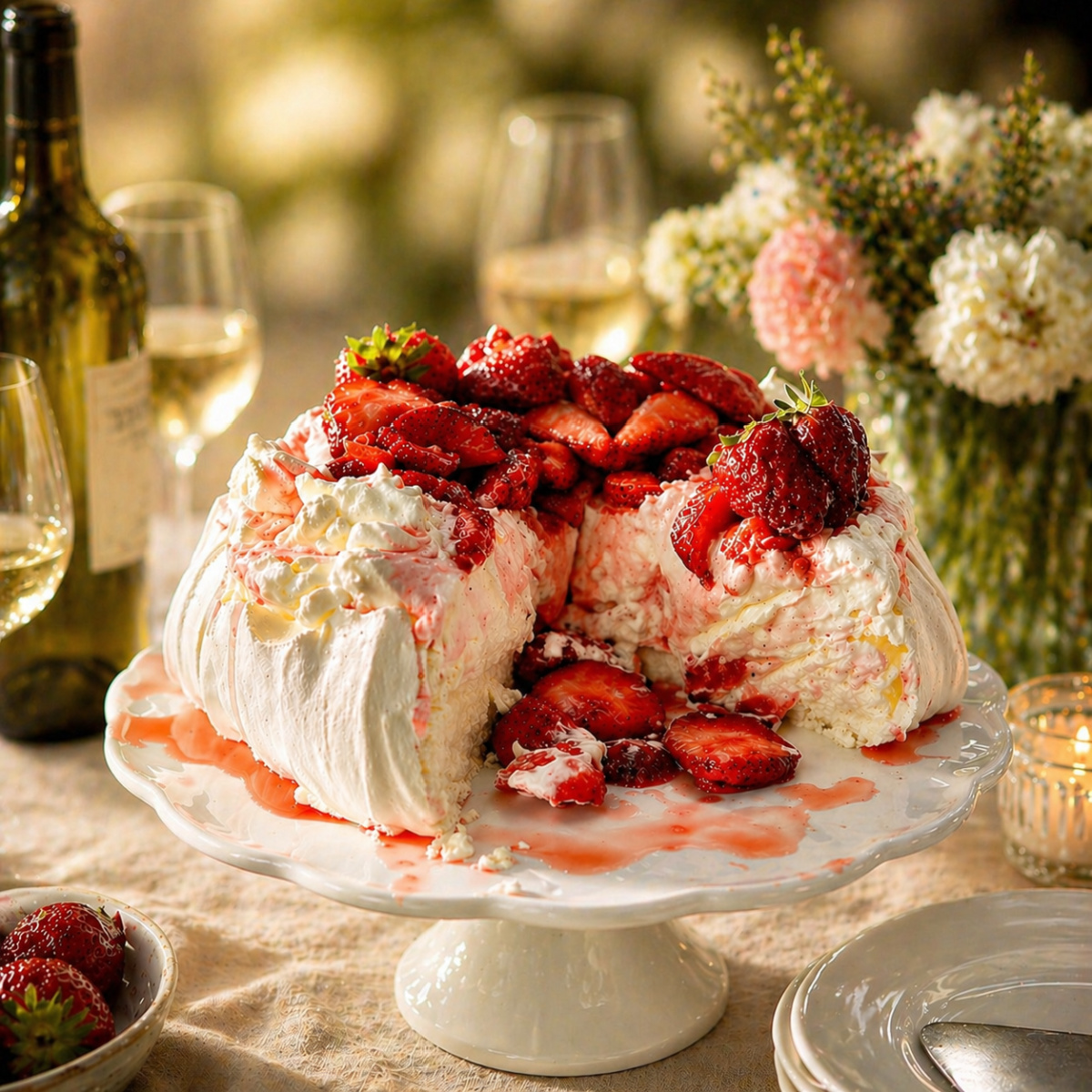Pavlova with White Balsamic Strawberries