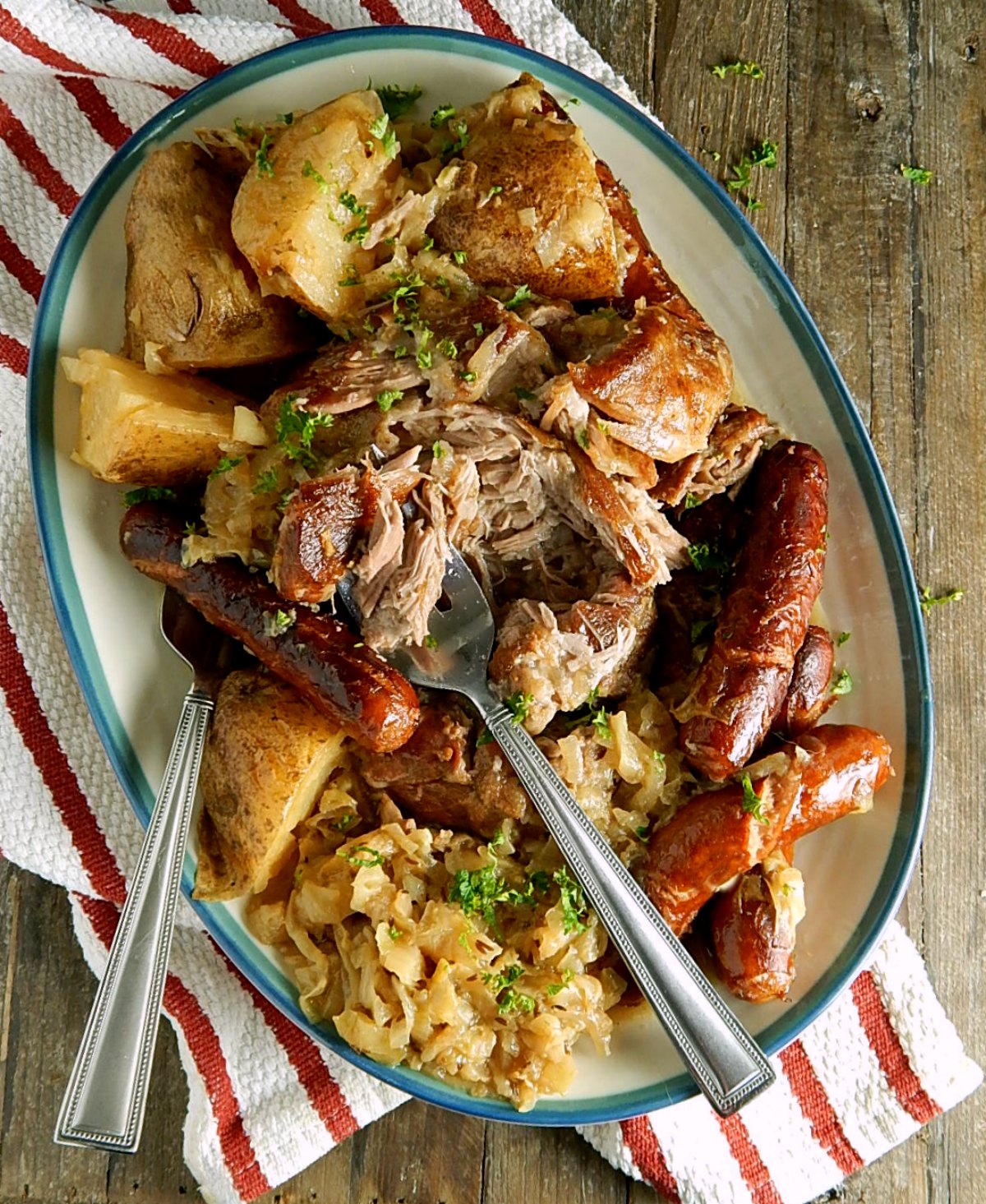 Braised Pork Roast with Sausage & Cabbage