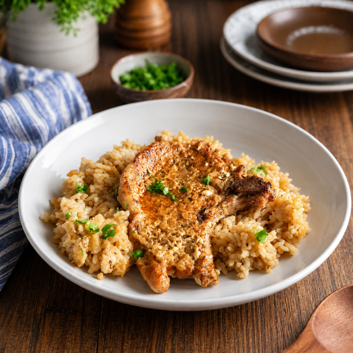Pork Chops and Creamy Rice