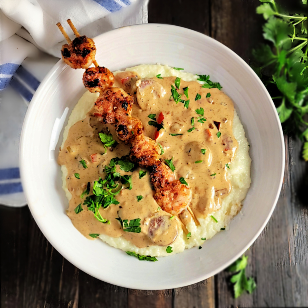 Shrimp and Grits with Bourbon Cream